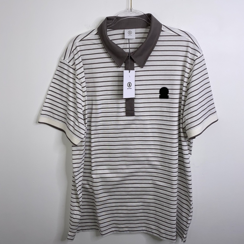 Bogner Men's Beige & White Logo Duncan Polo Shirt Sz 3XL NWT Preppy Varsity Golf